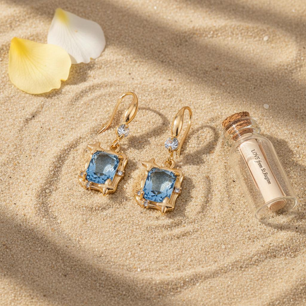 Blue Topaz and Cubic Zirconia Goldtone Cushion-Cut Star Hook Earrings, gold drop earrings for women, lifestyle look