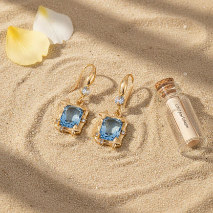 Blue Topaz and Cubic Zirconia Goldtone Cushion-Cut Star Hook Earrings, gold drop earrings for women, lifestyle look