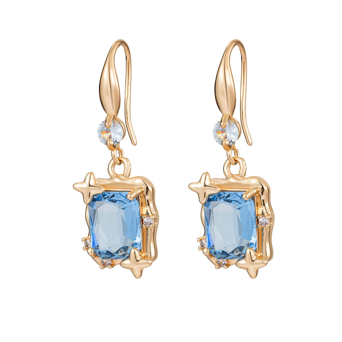 Blue Topaz & Cubic Zirconia Goldtone Cushion-Cut Star Hook Earrings - Street Region