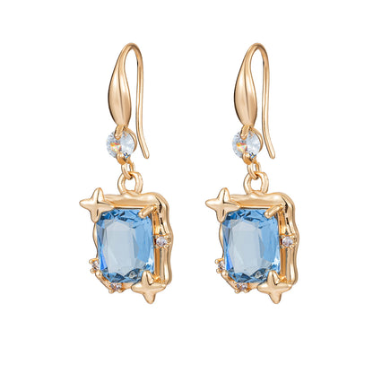 Blue Topaz & Cubic Zirconia Goldtone Cushion-Cut Star Hook Earrings - Street Region