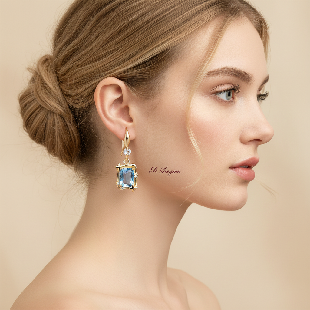 Blue Topaz & Cubic Zirconia Goldtone Cushion-Cut Star Hook Earrings - Street Region