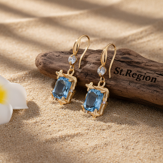 Blue Topaz & Cubic Zirconia Goldtone Cushion-Cut Star Hook Earrings - Street Region