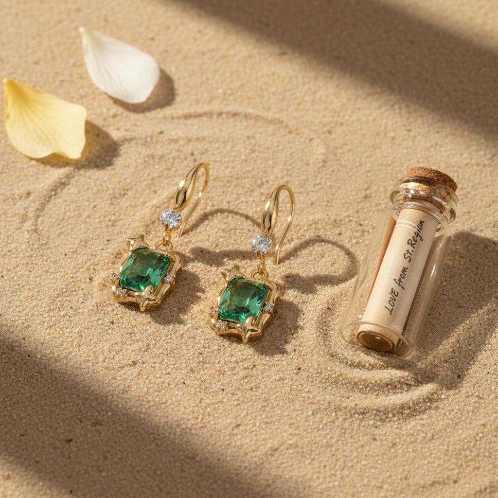 Green Crystal and Cubic Zirconia Goldtone Cushion-Cut Star Hook Earrings, gold drop earrings for women, lifestyle look