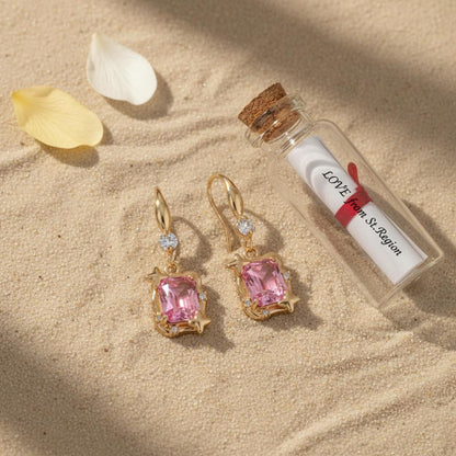 Pink Crystal and Cubic Zirconia Goldtone Cushion-Cut Star Hook Earrings, gold drop earrings for women, lifestyle look