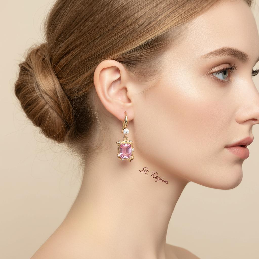 Pink Crystal and Cubic Zirconia Goldtone Cushion-Cut Star Hook Earrings, gold drop earrings for women, styled look