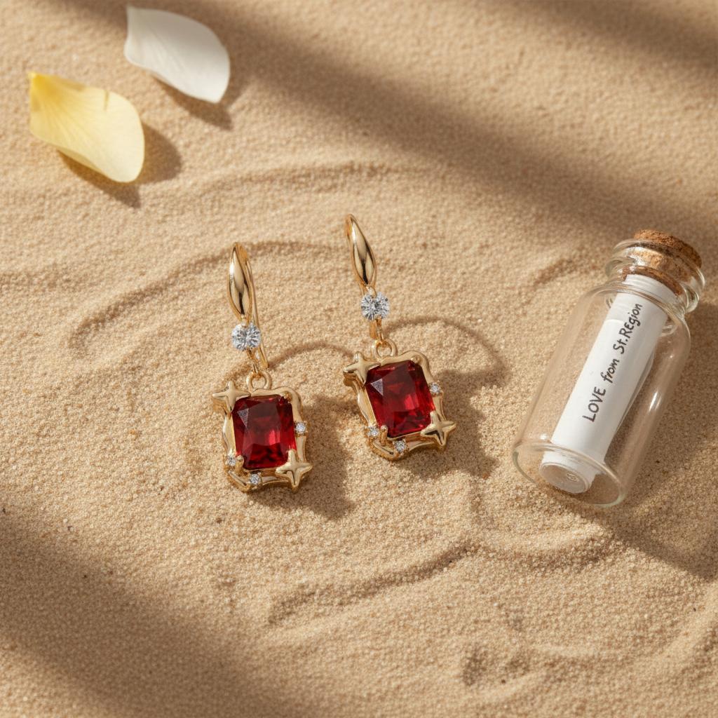 Red Crystal and Cubic Zirconia Goldtone Cushion-Cut Star Hook Earrings, gold drop earrings for women, lifestyle look