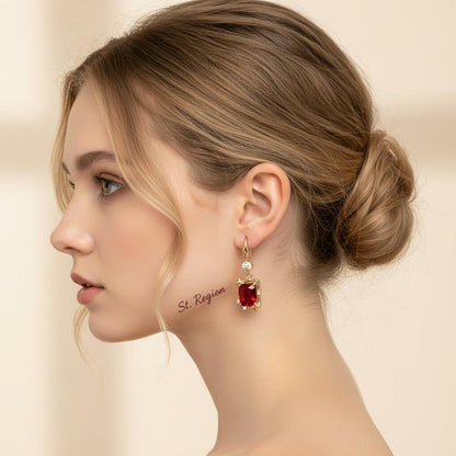 Red Crystal and Cubic Zirconia Goldtone Cushion-Cut Star Hook Earrings, gold drop earrings for women, styled look