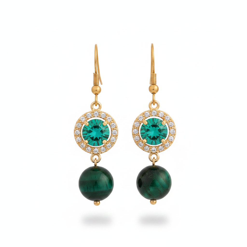 Green Quartz & Crystal Cubic Zirconia Goldtone Ball Hook Earrings - Street Region