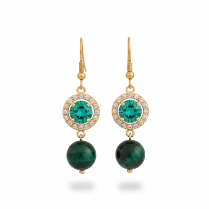 Green Quartz & Crystal Cubic Zirconia Goldtone Ball Hook Earrings - Street Region