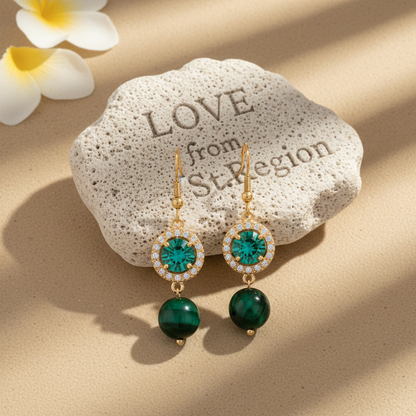 Green Quartz & Crystal Cubic Zirconia Goldtone Ball Hook Earrings - Street Region