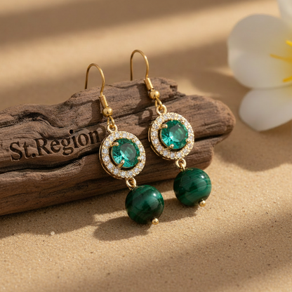 Green Quartz & Crystal Cubic Zirconia Goldtone Ball Hook Earrings - Street Region