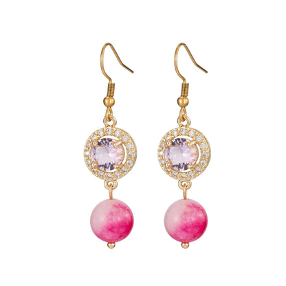 Pink Quartz & Crystal Cubic Zirconia Goldtone Ball Hook Earrings - Street Region