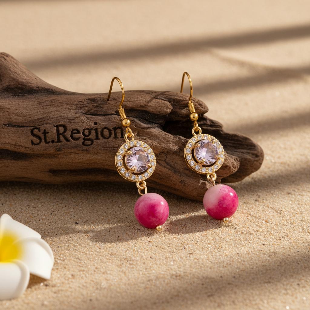Pink Quartz & Crystal Cubic Zirconia Goldtone Ball Hook Earrings - Street Region