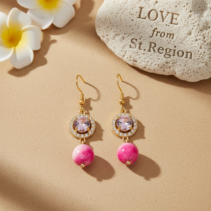 Pink Quartz & Crystal Cubic Zirconia Goldtone Ball Hook Earrings - Street Region