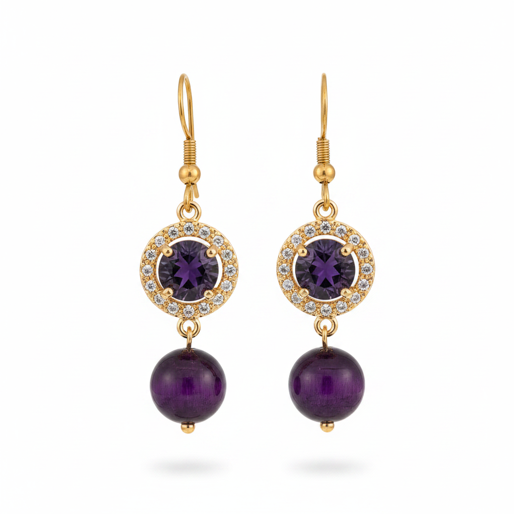 Purple Quartz & Crystal Cubic Zirconia Goldtone Ball Hook Earrings - Street Region