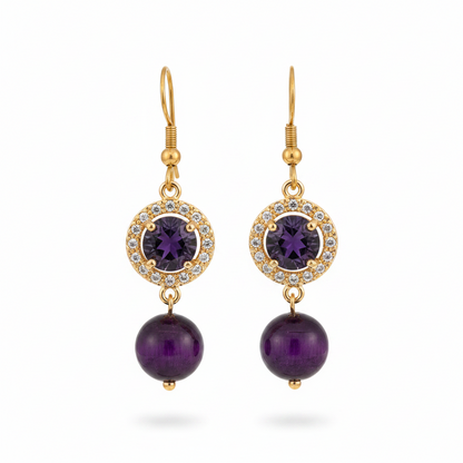 Purple Quartz & Crystal Cubic Zirconia Goldtone Ball Hook Earrings - Street Region