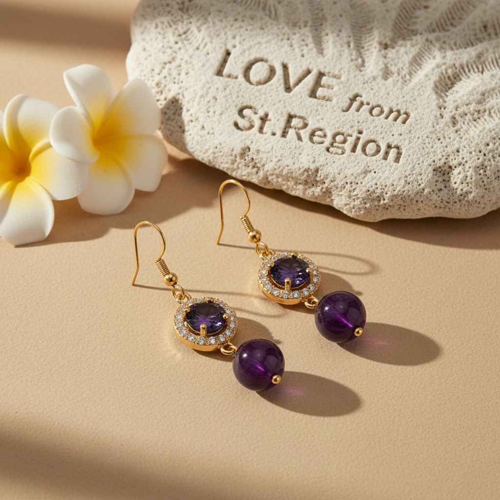 Purple Quartz & Crystal Cubic Zirconia Goldtone Ball Hook Earrings - Street Region