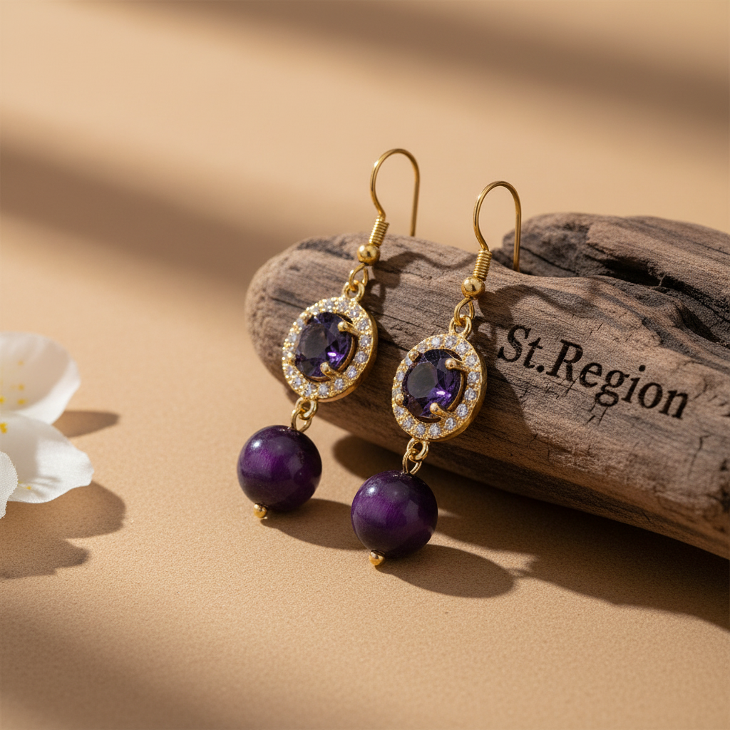 Purple Quartz & Crystal Cubic Zirconia Goldtone Ball Hook Earrings - Street Region