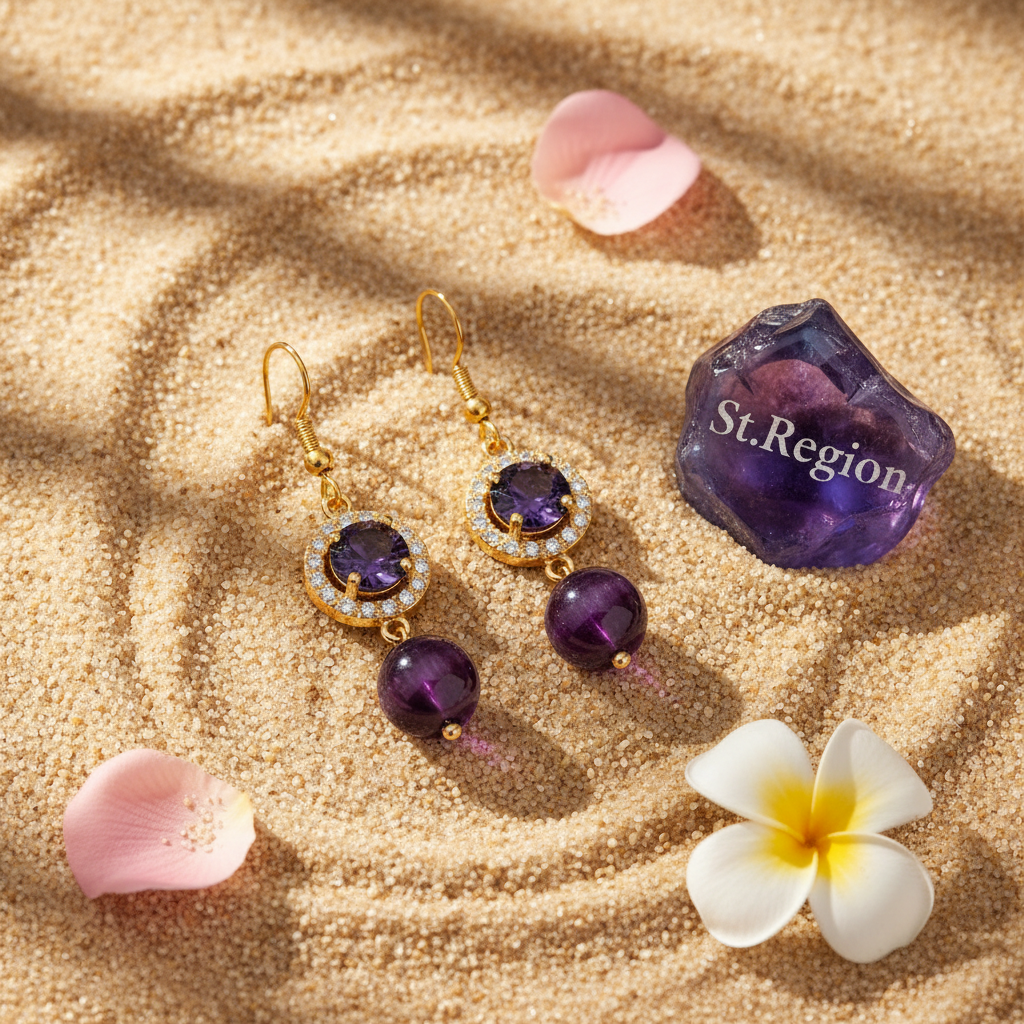 Purple Quartz & Crystal Cubic Zirconia Goldtone Ball Hook Earrings - Street Region