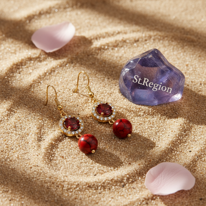 Red Turqouise & Crystal Cubic Zirconia Goldtone Ball Hook Earrings - Street Region