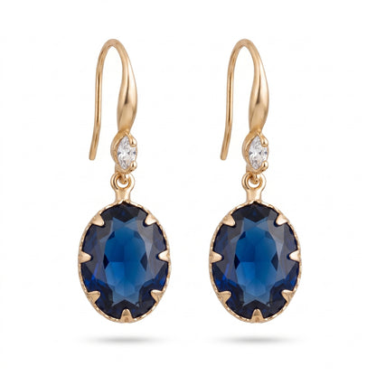Deep Sapphire-Blue Crystal & Cubic Zirconia Goldtone Oval Hook Earrings - Street Region