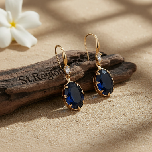 Deep Sapphire-Blue Crystal & Cubic Zirconia Goldtone Oval Hook Earrings - Street Region