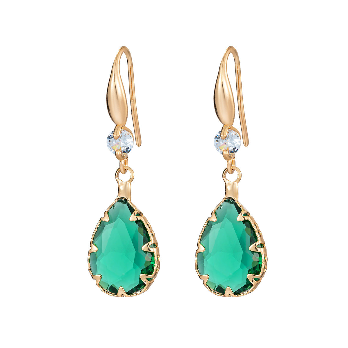 Green Crystal & Cubic Zirconia Goldtone Teardrop Hook Earrings - Street Region
