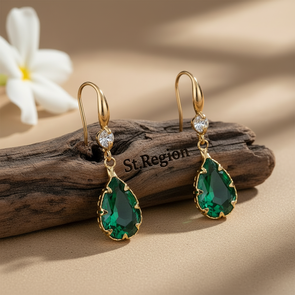 Green Crystal & Cubic Zirconia Goldtone Teardrop Hook Earrings - Street Region