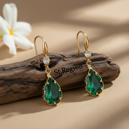 Green Crystal & Cubic Zirconia Goldtone Teardrop Hook Earrings - Street Region