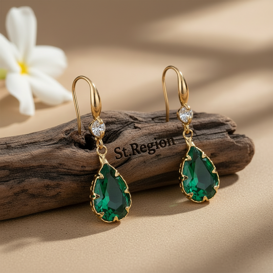 Green Crystal & Cubic Zirconia Goldtone Teardrop Hook Earrings - Street Region