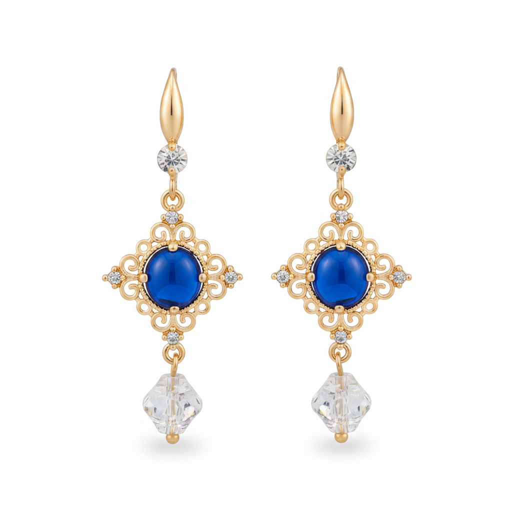 Blue Quartz & Crystal Cubic Zirconia Goldtone Rhombus Hook Earrings - Street Region