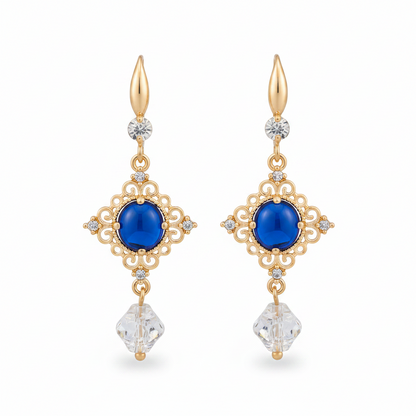 Blue Quartz & Crystal Cubic Zirconia Goldtone Rhombus Hook Earrings - Street Region
