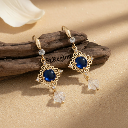 Blue Quartz & Crystal Cubic Zirconia Goldtone Rhombus Hook Earrings - Street Region
