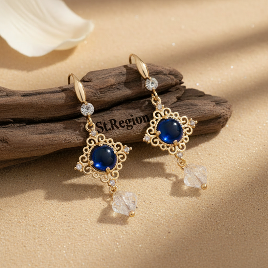 Blue Quartz & Crystal Cubic Zirconia Goldtone Rhombus Hook Earrings - Street Region
