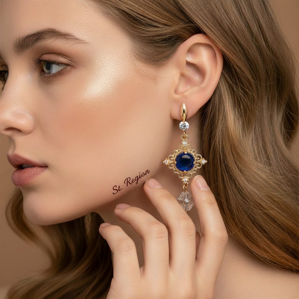 Blue Quartz & Crystal Cubic Zirconia Goldtone Rhombus Hook Earrings - Street Region