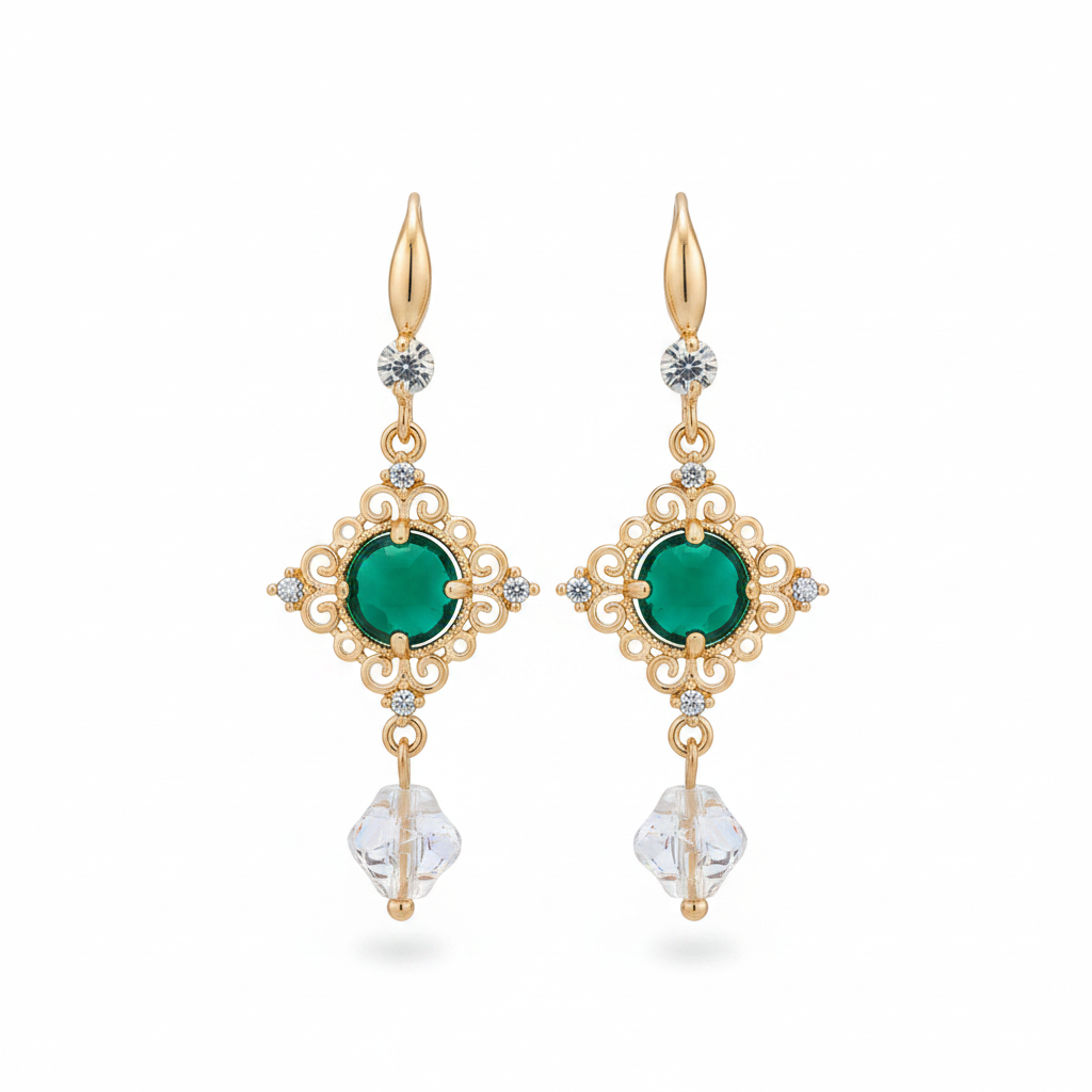 Green Quartz & Crystal Cubic Zirconia Goldtone Rhombus Hook Earrings - Street Region
