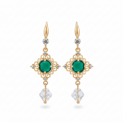 Green Quartz & Crystal Cubic Zirconia Goldtone Rhombus Hook Earrings - Street Region
