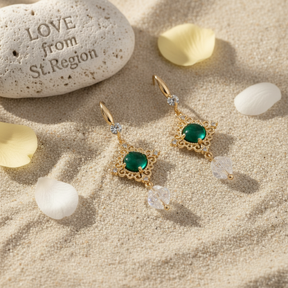 Green Quartz & Crystal Cubic Zirconia Goldtone Rhombus Hook Earrings - Street Region