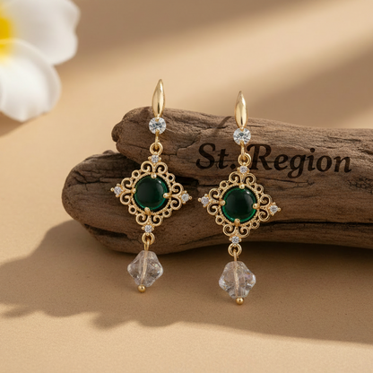 Green Quartz & Crystal Cubic Zirconia Goldtone Rhombus Hook Earrings - Street Region