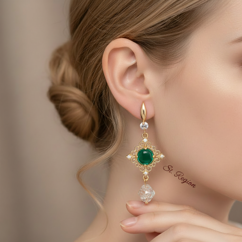 Green Quartz & Crystal Cubic Zirconia Goldtone Rhombus Hook Earrings - Street Region