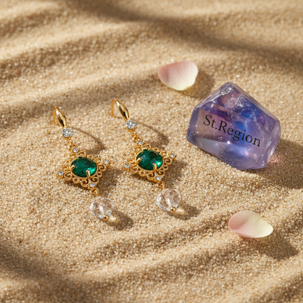 Green Quartz & Crystal Cubic Zirconia Goldtone Rhombus Hook Earrings - Street Region