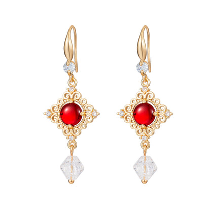 Red Quartz & Crystal Cubic Zirconia Goldtone Rhombus Hook Earrings - Street Region