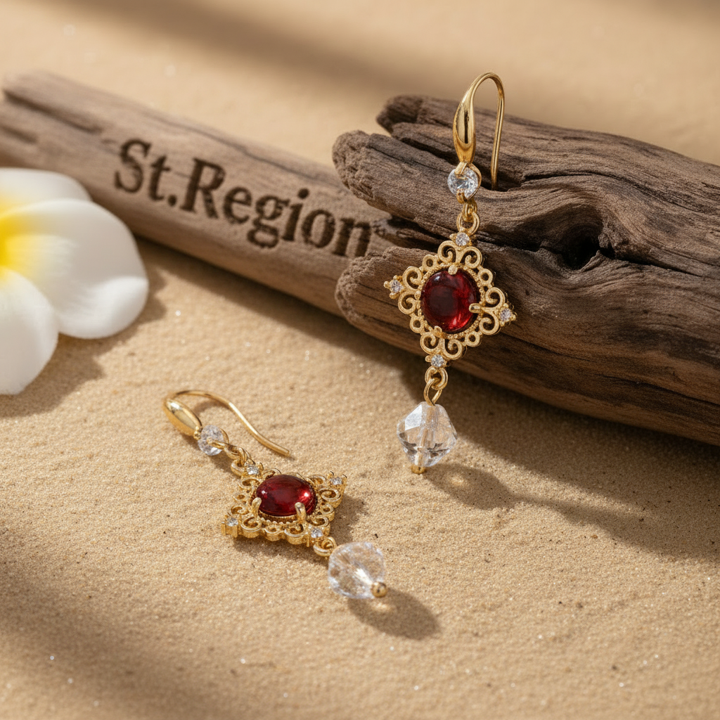 Red Quartz & Crystal Cubic Zirconia Goldtone Rhombus Hook Earrings - Street Region
