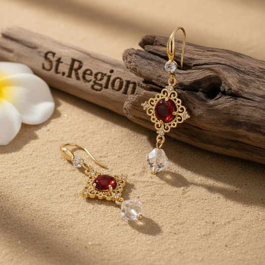 Red Quartz & Crystal Cubic Zirconia Goldtone Rhombus Hook Earrings - Street Region