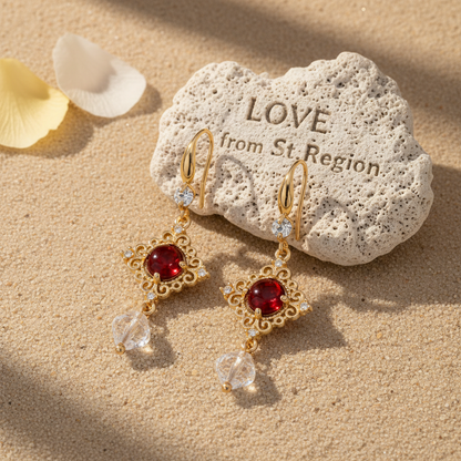 Red Quartz & Crystal Cubic Zirconia Goldtone Rhombus Hook Earrings - Street Region