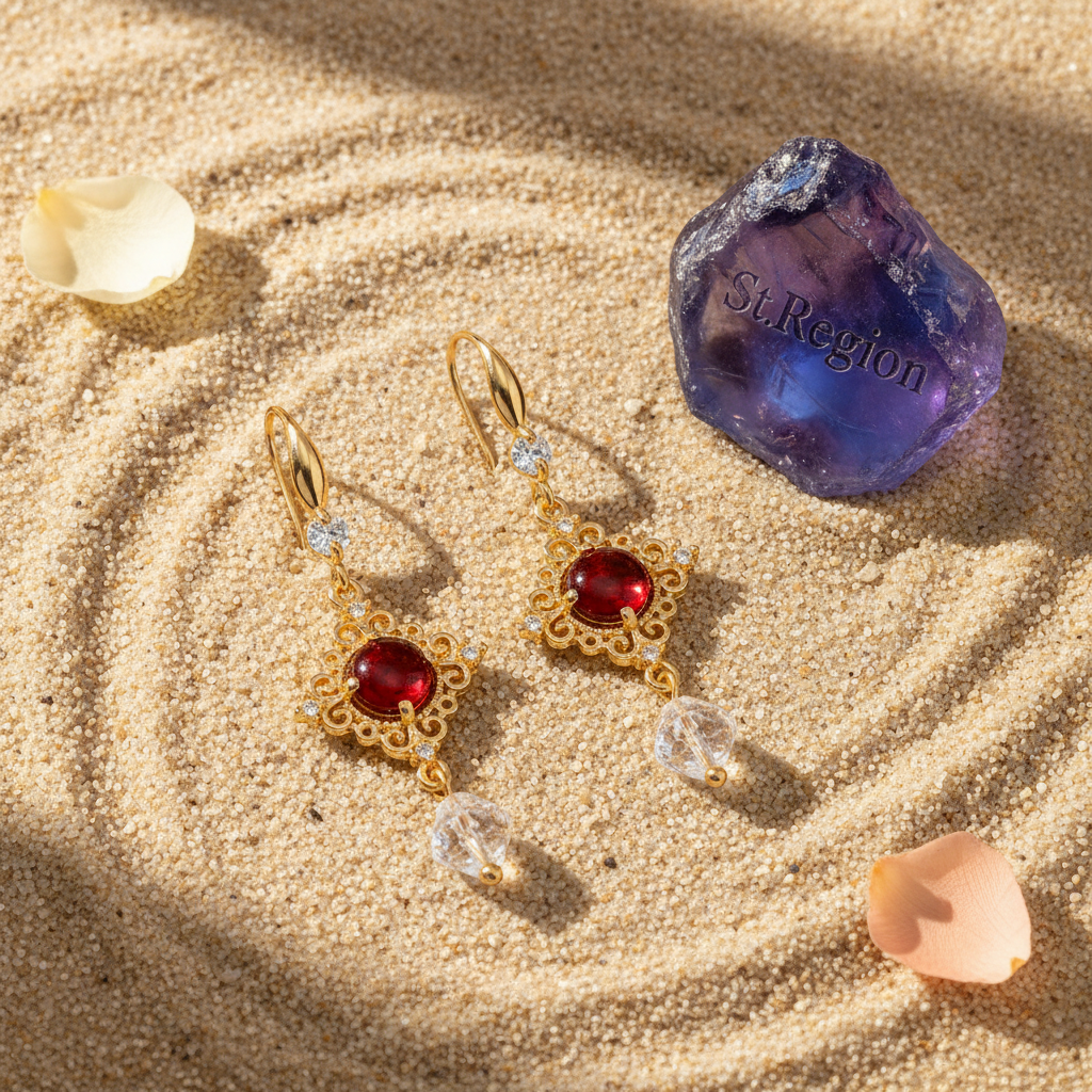 Red Quartz & Crystal Cubic Zirconia Goldtone Rhombus Hook Earrings - Street Region