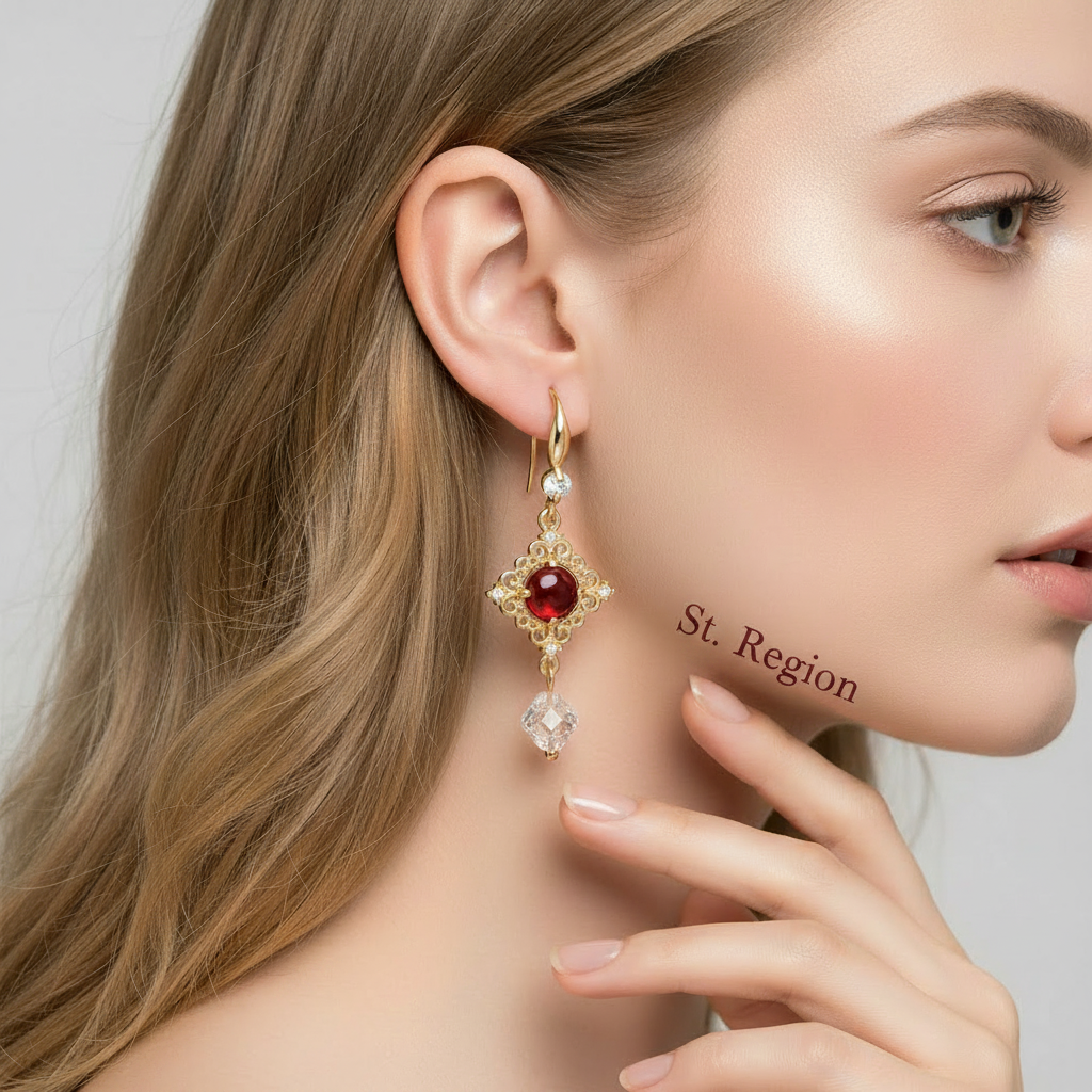 Red Quartz & Crystal Cubic Zirconia Goldtone Rhombus Hook Earrings - Street Region