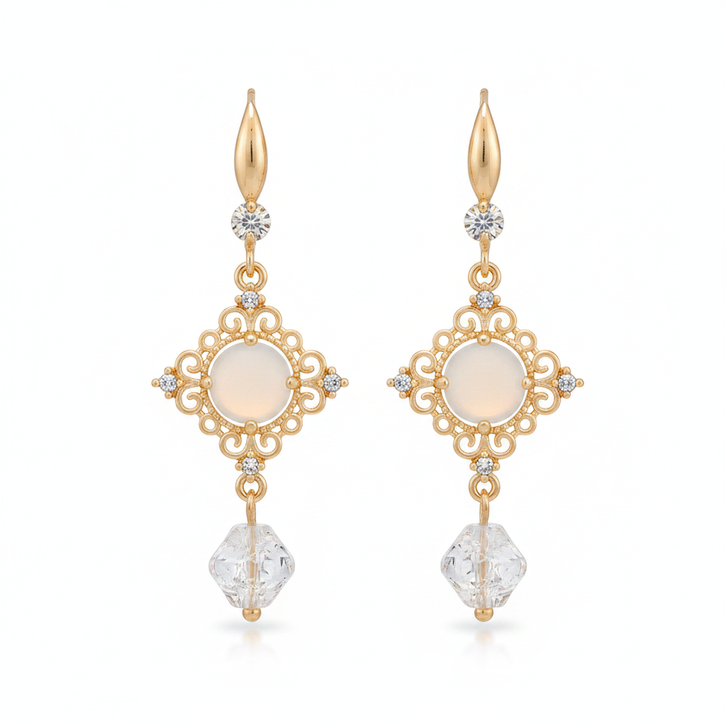 White Quartz & Crystal Cubic Zirconia Goldtone Rhombus Hook Earrings - Street Region