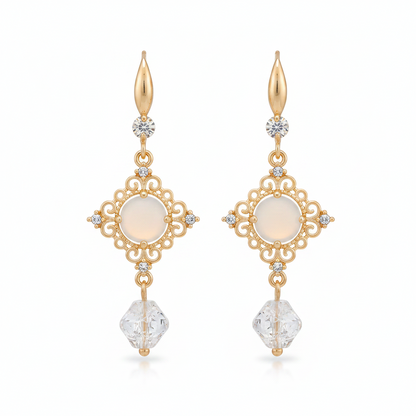 White Quartz & Crystal Cubic Zirconia Goldtone Rhombus Hook Earrings - Street Region