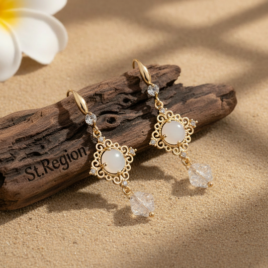 White Quartz & Crystal Cubic Zirconia Goldtone Rhombus Hook Earrings - Street Region